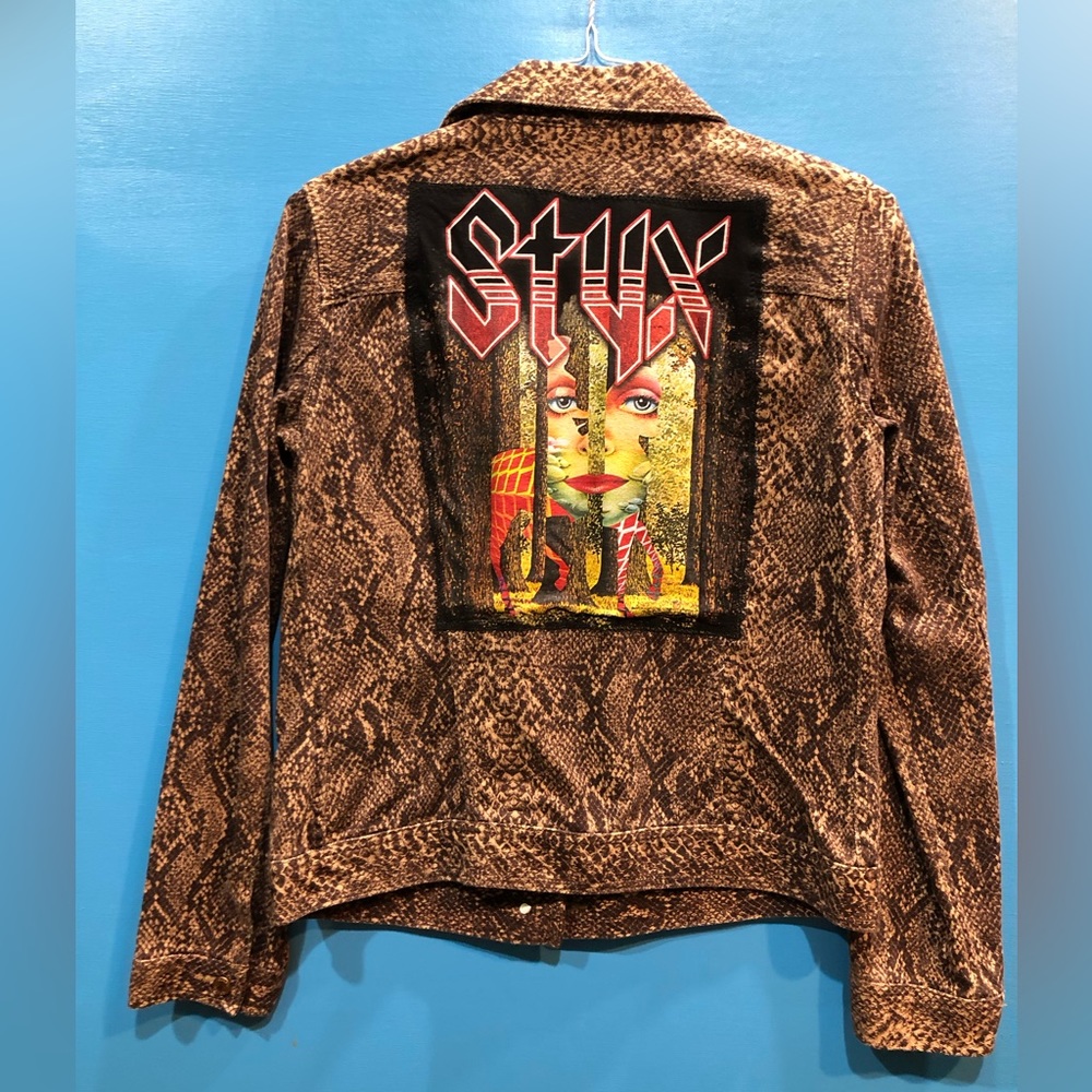 Handmade Jean Jacket STYX snake skin animal print Womens Medium